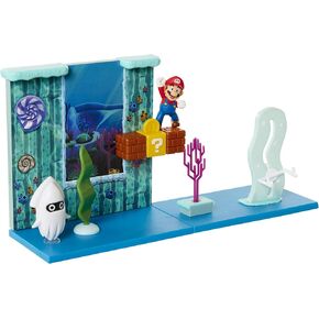 Super Mario PlaySet تحت الماء مع Enviromentpiece التفاعلية ، 2.5 "Mario Figure & Blooper Squid Figure - جمع وإنشاء عالم ماريو الخاص بك!