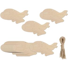 20pcs Wooden Plane Shape Cutouts DIY Crafts Airplane Paint Unfinished Wood Hanging Ornaments for Wedding Birthday Baby Shower Party Decoration
