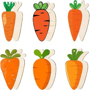 12pcs Blank Wooden Carrot Hanging Ornaments 3.9IN Carrot Design Shaped Wood Easter Crafts Cutouts Wood Tags for Painting Spring Decor Easter Party DIY Crafts Supplies
