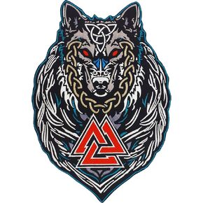 Viking Wolf of Odin with Valknut Symbol Embroidered Biker Back Patch Large for Motorcycle Jacket & Vest, TN009