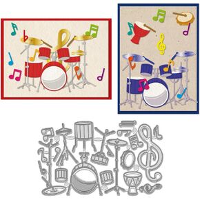 WADORN Music Drums Cutting Die Cuts, Musical Instrument Theme Metal Cutting Dies Stencils Music Notes Metal Embossing Stencil Cutting Template for DIY Scrapbooking Album Craft Paper Card Decor