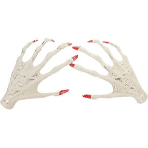 Halloween Witch Skeleton Hands, Realistic Plastic Scary Skeleton Hands with Red Nails Fake Witch Hand for Zombie Party Halloween Decoration Scary Props Supplies