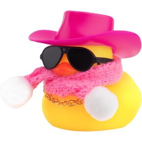 wonuu Winter Rubber Duck with Knitted Scarf Sunglasses Necklace Cowboy Hat, Mini Ducky for Home Party Ornament Car Accessories Dashboard Decoration, Black