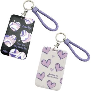2 Pcs Kpop Photocard Holder Keychain Heart Style PC Holder Kpop ID Badge Holder with Keychain Student Bus Card Pendant Keychain Hard Shell Protective Photo Sleeves (Black and White)