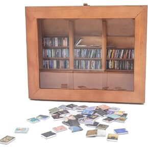 Funvalley Surperfect Shake Away Your Anxiety Bookshelf,Miniature Book Display Case Cabinet with 200 Mini Books,Mini Bookshelf Home Decoration Unique Gift for Mother's Day