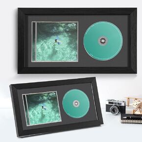 2pcs CD Display Frame for CD Case and Discs with Solid Wood, Wall Mounted and Desktop Signed CD Display Frame, Black Style, 7.9"x14.3"