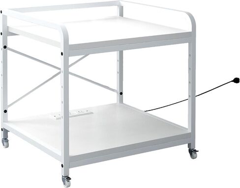 Under Desk Printer Stand with Power Outlet Large Printer Table with Adjustable Shelf,Industrial Wheels, 20 Inches Deep 2 Tier Rolling Printer Cart for Home Office, Rustic Brown in Kuwait