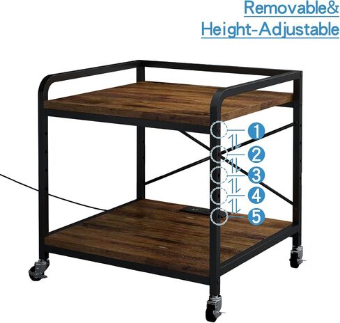 Under Desk Printer Stand with Power Outlet Large Printer Table with Adjustable Shelf,Industrial Wheels, 20 Inches Deep 2 Tier Rolling Printer Cart for Home Office, Rustic Brown in Kuwait