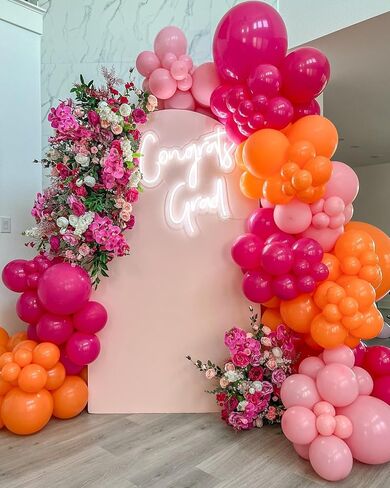 Kelfara Pink and Orange Balloons 60PCS 12 inch Orange Hot Pink Light Pink Latex Balloons with Ribbons for Birthday Baby Shower Wedding Graduation Tropical Party Decoration in Kuwait