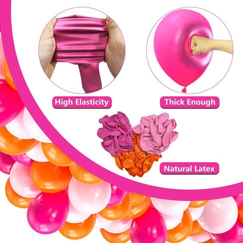 Kelfara Pink and Orange Balloons 60PCS 12 inch Orange Hot Pink Light Pink Latex Balloons with Ribbons for Birthday Baby Shower Wedding Graduation Tropical Party Decoration in Kuwait