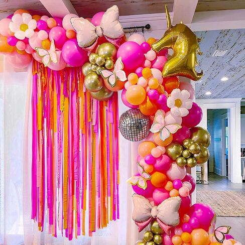 Kelfara Pink and Orange Balloons 60PCS 12 inch Orange Hot Pink Light Pink Latex Balloons with Ribbons for Birthday Baby Shower Wedding Graduation Tropical Party Decoration in Kuwait