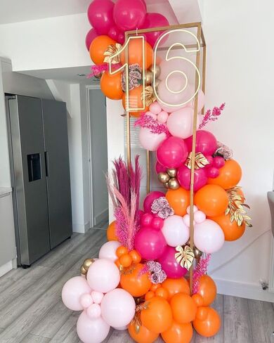 Kelfara Pink and Orange Balloons 60PCS 12 inch Orange Hot Pink Light Pink Latex Balloons with Ribbons for Birthday Baby Shower Wedding Graduation Tropical Party Decoration in Kuwait
