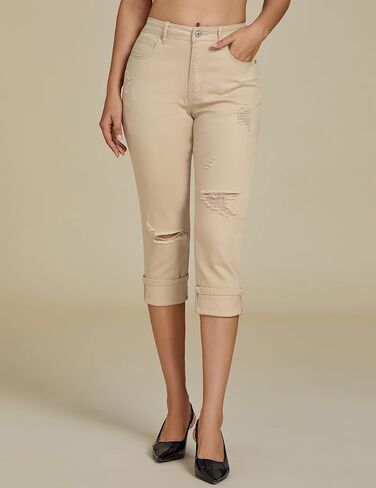 luvamia Capri Jeans for Women Stretch High Waisted Distressed Denim Capris Ripped Skinny Cropped Pants in Kuwait