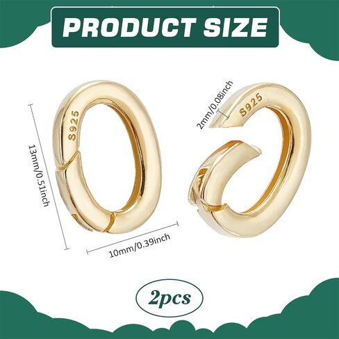 PH PandaHall 18k Gold Over 925 Sterling Silver Spring Gate Rings Clasp, 2pcs Oval Spring Clasp Connector Metal Necklace Shortener Clasp for Necklace Bracelet Keychain Jewelry Making, 10x7mm in Saudi Arabia