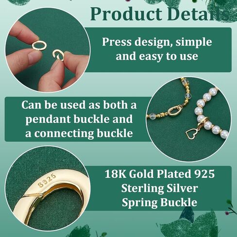 PH PandaHall 18k Gold Over 925 Sterling Silver Spring Gate Rings Clasp, 2pcs Oval Spring Clasp Connector Metal Necklace Shortener Clasp for Necklace Bracelet Keychain Jewelry Making, 10x7mm in Saudi Arabia