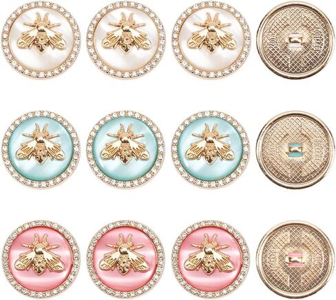 GorgeCraft 12pcs زر الراين المعدني 3 ألوان زر جولة ثلاثية النحل أزرار ذهبية 25 ملم مع النحل والراتينج والراتنج لبدلات السترة الرياضية سترة موحدة السحابات خياطة الحرف اليدوية in Kuwait
