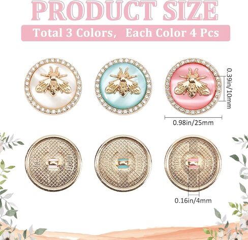 GorgeCraft 12pcs زر الراين المعدني 3 ألوان زر جولة ثلاثية النحل أزرار ذهبية 25 ملم مع النحل والراتينج والراتنج لبدلات السترة الرياضية سترة موحدة السحابات خياطة الحرف اليدوية in Kuwait