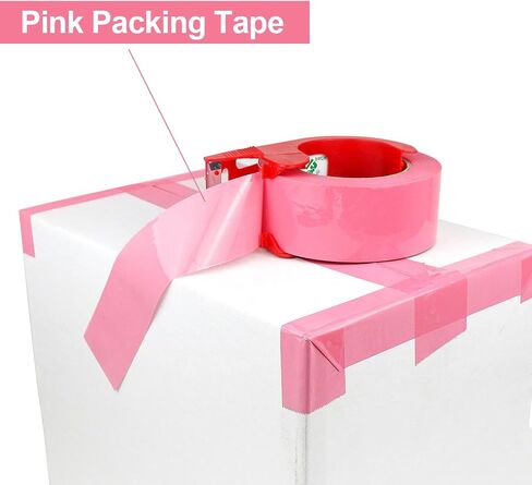 BOMEI PACK Pink Packing Tape with Dispenser, 2.4 Mil 1.88 Inch x 110 Yards, 2 Refills Rolls Color Box Tape for Moving, Shipping and Packaging in Saudi Arabia