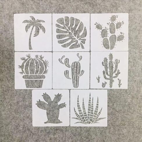 TIAMECH 8 Pieces Cactus Stencils for Painting Reusable Succulent Plants Palm Tree Layering Stencil DIY Scrapbook Coloring Decorative Templates (6 x 6 inches) in Saudi Arabia