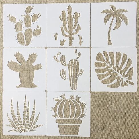 TIAMECH 8 Pieces Cactus Stencils for Painting Reusable Succulent Plants Palm Tree Layering Stencil DIY Scrapbook Coloring Decorative Templates (6 x 6 inches) in Saudi Arabia