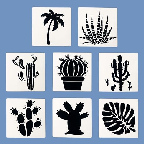 TIAMECH 8 Pieces Cactus Stencils for Painting Reusable Succulent Plants Palm Tree Layering Stencil DIY Scrapbook Coloring Decorative Templates (6 x 6 inches) in Saudi Arabia