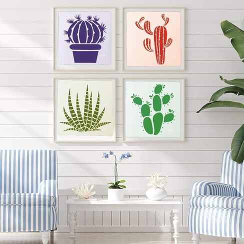 TIAMECH 8 Pieces Cactus Stencils for Painting Reusable Succulent Plants Palm Tree Layering Stencil DIY Scrapbook Coloring Decorative Templates (6 x 6 inches) in Saudi Arabia