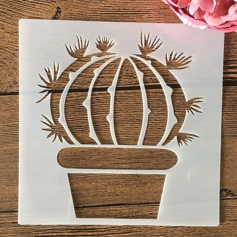 TIAMECH 8 Pieces Cactus Stencils for Painting Reusable Succulent Plants Palm Tree Layering Stencil DIY Scrapbook Coloring Decorative Templates (6 x 6 inches) in Saudi Arabia