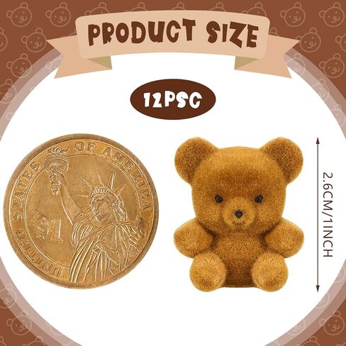 Hungdao 12pcs Valentine‘s Day Miniature Flocked Plush Mini Bear Stuffed Bear Decorations for Birthday Cake Wedding Decor Party Favor Supplies Bag Charm DIY Accessory 1 Inch (Brown, Light Brown) in Saudi Arabia