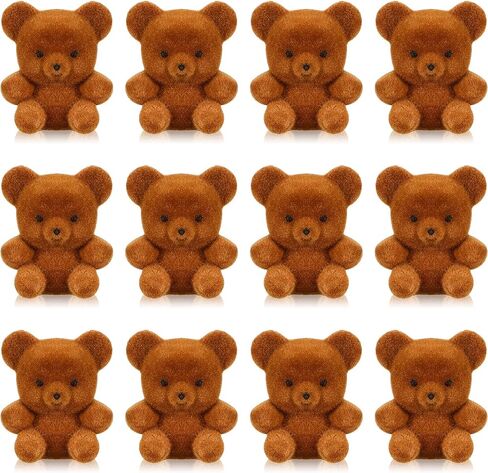 Hungdao 12pcs Valentine‘s Day Miniature Flocked Plush Mini Bear Stuffed Bear Decorations for Birthday Cake Wedding Decor Party Favor Supplies Bag Charm DIY Accessory 1 Inch (Brown, Light Brown) in Saudi Arabia