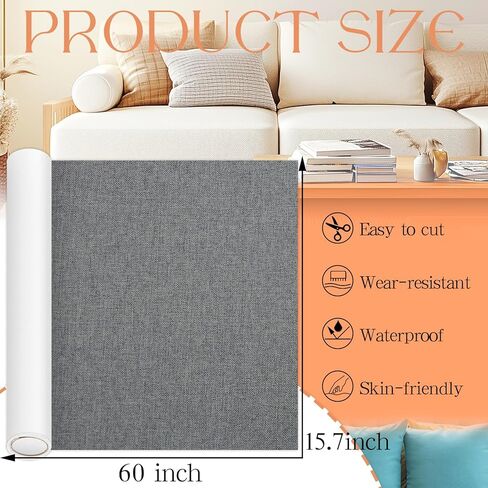 Self Adhesive Linen Fabric Patches,15.7x60 inch Couch Patch Repair Fabric,Couch Patch Fabric Patches Couch Repair Kit for Furniture,Couch Repair Patch for Sofas, Office Chair, Cushion (Gray) in Kuwait