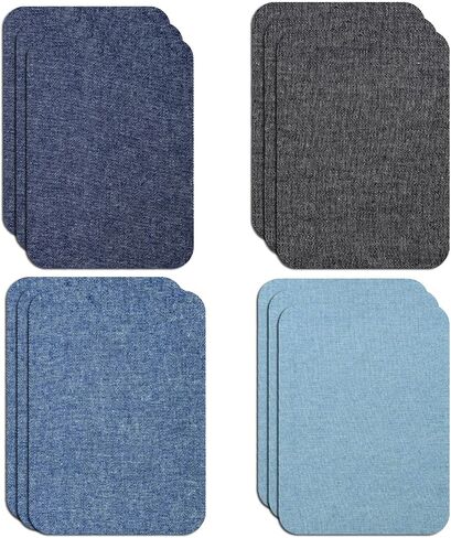 12 Pieces Premium Quality Fabric Iron on Patches for Clothing Repair Jeans Shades of Blue Inside Jeans & Clothing Repair 3" x 4.25" (7.5 cm x 10.5 cm) (Multi-Color) in Kuwait