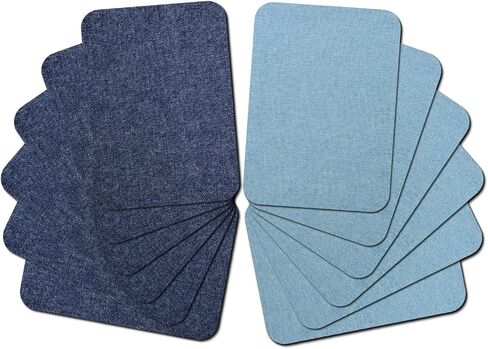 12 Pieces Premium Quality Fabric Iron on Patches for Clothing Repair Jeans Shades of Blue Inside Jeans & Clothing Repair 3" x 4.25" (7.5 cm x 10.5 cm) (Multi-Color) in Kuwait
