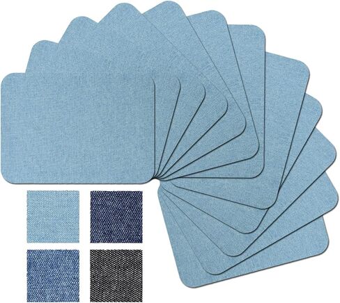 12 Pieces Premium Quality Fabric Iron on Patches for Clothing Repair Jeans Shades of Blue Inside Jeans & Clothing Repair 3" x 4.25" (7.5 cm x 10.5 cm) (Multi-Color) in Kuwait