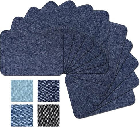 12 Pieces Premium Quality Fabric Iron on Patches for Clothing Repair Jeans Shades of Blue Inside Jeans & Clothing Repair 3" x 4.25" (7.5 cm x 10.5 cm) (Multi-Color) in Kuwait