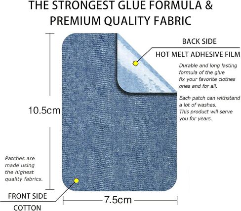 12 Pieces Premium Quality Fabric Iron on Patches for Clothing Repair Jeans Shades of Blue Inside Jeans & Clothing Repair 3" x 4.25" (7.5 cm x 10.5 cm) (Multi-Color) in Kuwait