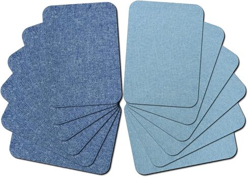 12 Pieces Premium Quality Fabric Iron on Patches for Clothing Repair Jeans Shades of Blue Inside Jeans & Clothing Repair 3" x 4.25" (7.5 cm x 10.5 cm) (Multi-Color) in Kuwait