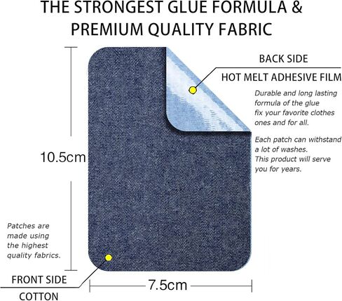 12 Pieces Premium Quality Fabric Iron on Patches for Clothing Repair Jeans Shades of Blue Inside Jeans & Clothing Repair 3" x 4.25" (7.5 cm x 10.5 cm) (Multi-Color) in Kuwait
