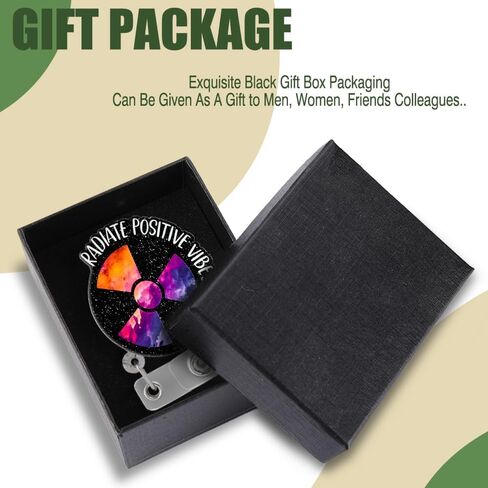 Radiate Positive Vibes Black Glitter Retractable Reel ID Card Clip, Funny Badge Reel Gifts for Radiology Orthopedics X-Ray Technology Doctor Nurse, Christmas Thanking You Gifts for Radiologist in Saudi Arabia
