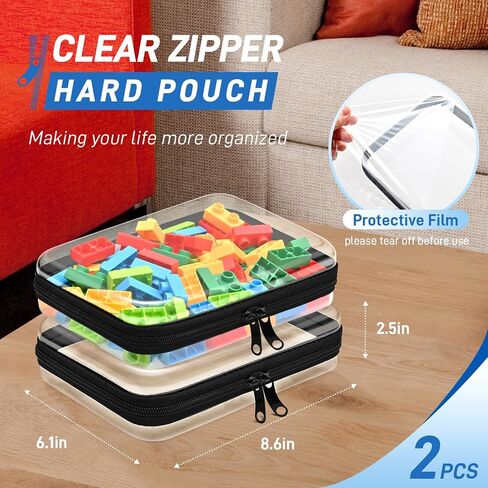 2 PCS Clear Zippered Hard Pouch, Durable, Waterproof Storage Case for Cosmetics, Jewelry, Toys, and Office Supplies, Hard Shell Zipper Case for Home, Travel, and Outdoor Use (7.1"x4.4"x2.5", 2 Count) in Saudi Arabia