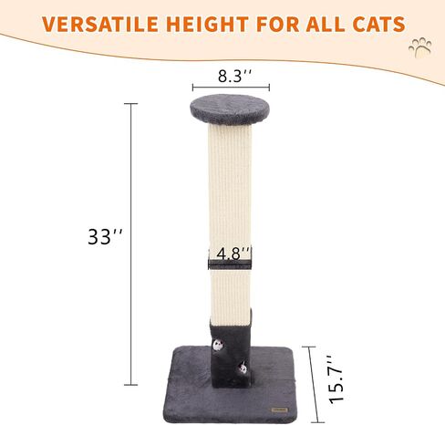 Cat Scratching Post for Indoor 34in Tall Watching Plush Perch Cat Scratch Post with Cover Sisal Fabric Cat Scratcher with Cat Toy Mouse Hole for Large Cats Adults Cats and Kitten （Drak Grey） in Saudi Arabia
