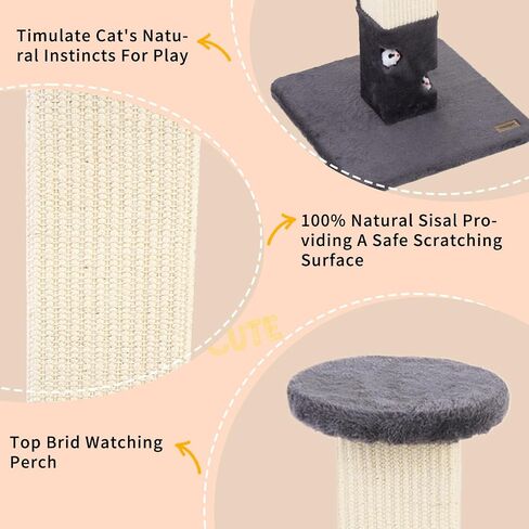 Cat Scratching Post for Indoor 34in Tall Watching Plush Perch Cat Scratch Post with Cover Sisal Fabric Cat Scratcher with Cat Toy Mouse Hole for Large Cats Adults Cats and Kitten （Drak Grey） in Saudi Arabia