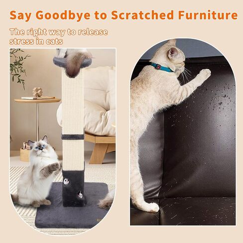 Cat Scratching Post for Indoor 34in Tall Watching Plush Perch Cat Scratch Post with Cover Sisal Fabric Cat Scratcher with Cat Toy Mouse Hole for Large Cats Adults Cats and Kitten （Drak Grey） in Saudi Arabia