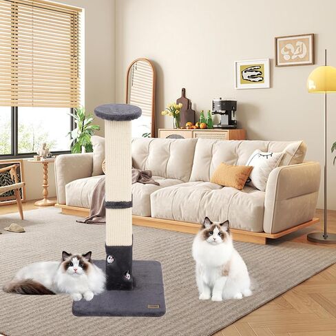 Cat Scratching Post for Indoor 34in Tall Watching Plush Perch Cat Scratch Post with Cover Sisal Fabric Cat Scratcher with Cat Toy Mouse Hole for Large Cats Adults Cats and Kitten （Drak Grey） in Saudi Arabia