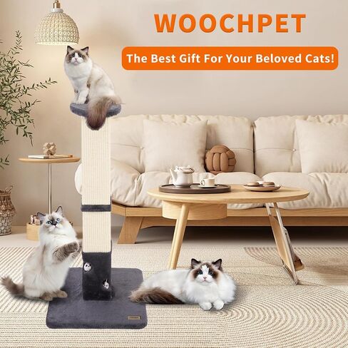 Cat Scratching Post for Indoor 34in Tall Watching Plush Perch Cat Scratch Post with Cover Sisal Fabric Cat Scratcher with Cat Toy Mouse Hole for Large Cats Adults Cats and Kitten （Drak Grey） in Saudi Arabia
