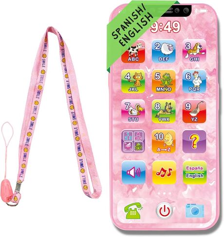 ZeenKind Baby Phone Toy English & Spanish Learning for Toddlers 1 2 3 Years Old, Learn Spanish ABC Numbers Animal Sounds, Interactive Bilingual Cellphone Toy for Kids, Juguetes Educativos, Pink in Saudi Arabia