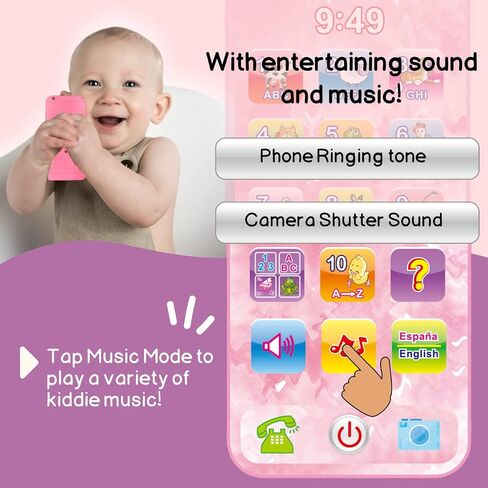 ZeenKind Baby Phone Toy English & Spanish Learning for Toddlers 1 2 3 Years Old, Learn Spanish ABC Numbers Animal Sounds, Interactive Bilingual Cellphone Toy for Kids, Juguetes Educativos, Pink in Saudi Arabia