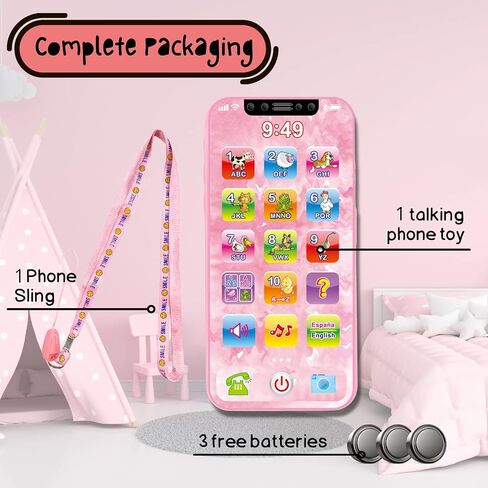 ZeenKind Baby Phone Toy English & Spanish Learning for Toddlers 1 2 3 Years Old, Learn Spanish ABC Numbers Animal Sounds, Interactive Bilingual Cellphone Toy for Kids, Juguetes Educativos, Pink in Saudi Arabia