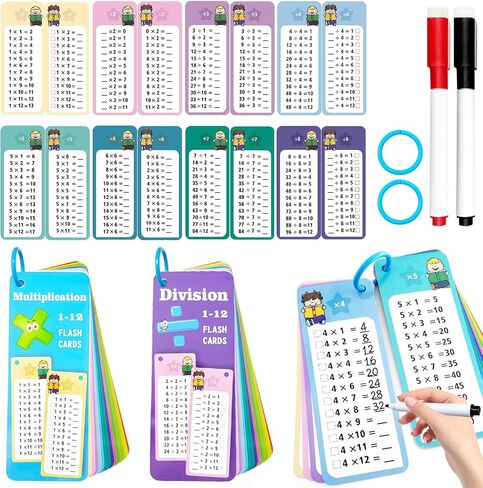 1-12 Multiplication Flash Cards, Large Math Table Flashcards, Including 15 Cards, 2 Dry Erase Markers, 1 Rings, Educational Times Table Flashcards for Classroom Home, for 1st to 3rd Grades in Kuwait