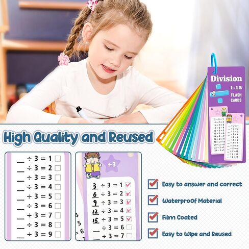 1-12 Multiplication Flash Cards, Large Math Table Flashcards, Including 15 Cards, 2 Dry Erase Markers, 1 Rings, Educational Times Table Flashcards for Classroom Home, for 1st to 3rd Grades in Kuwait