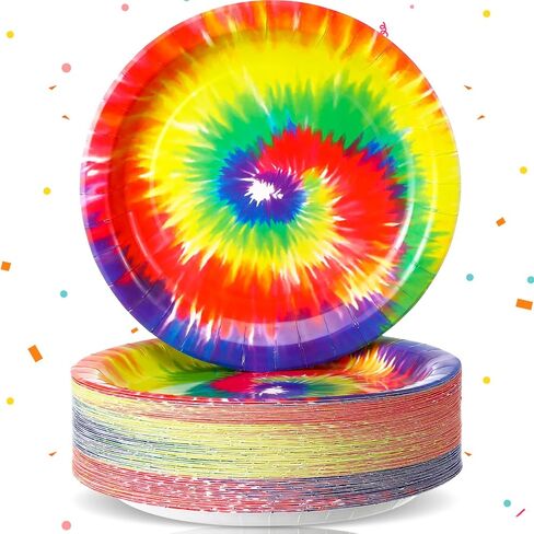 100 Pcs Tie Dye Plates 9 Inch Disposable Tie Dye Party Dinnerware Supplies Rainbow Paper Plates Tie Dye Party Supplies Tie Dye Birthday Decorations for Dinner Party Birthday Holiday in Saudi Arabia